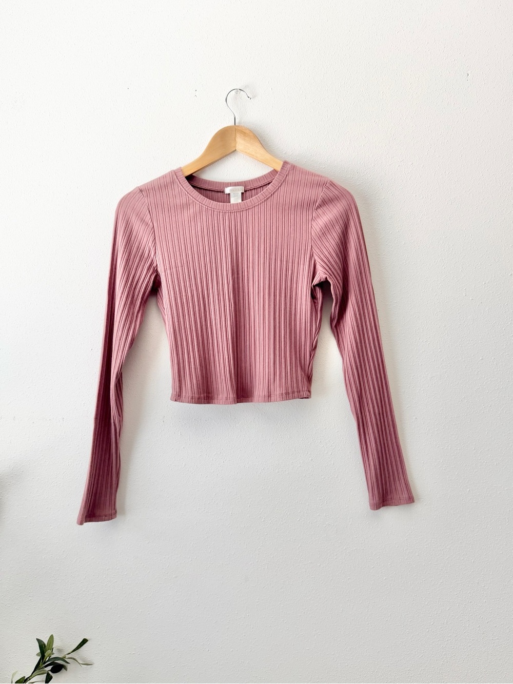 Bozzolo Ribbed Long-Sleeve Crop Top - Mauve Pink